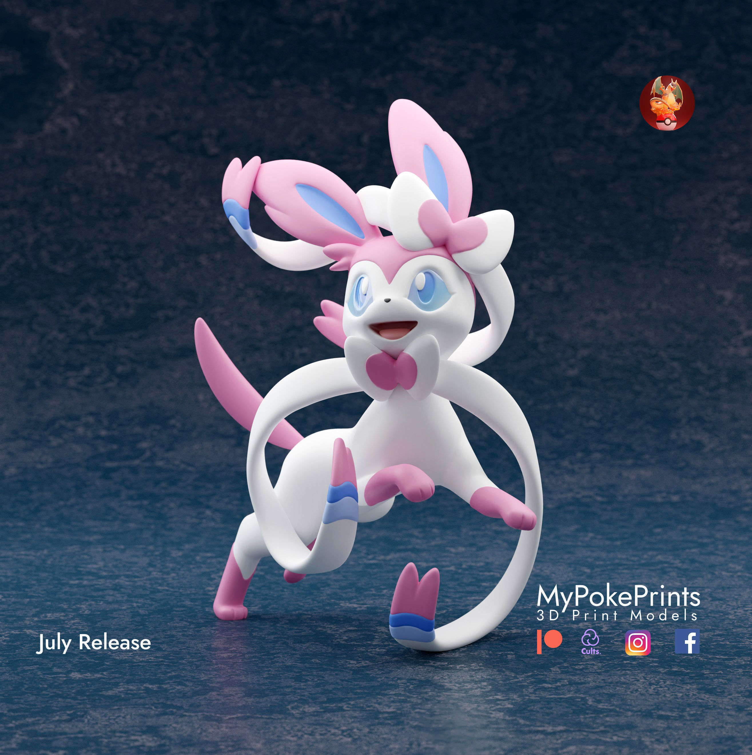 SYLVEON 2 POSES - PRE-SUPPORTED EEVEELUTION POKEMON 3D print model_2