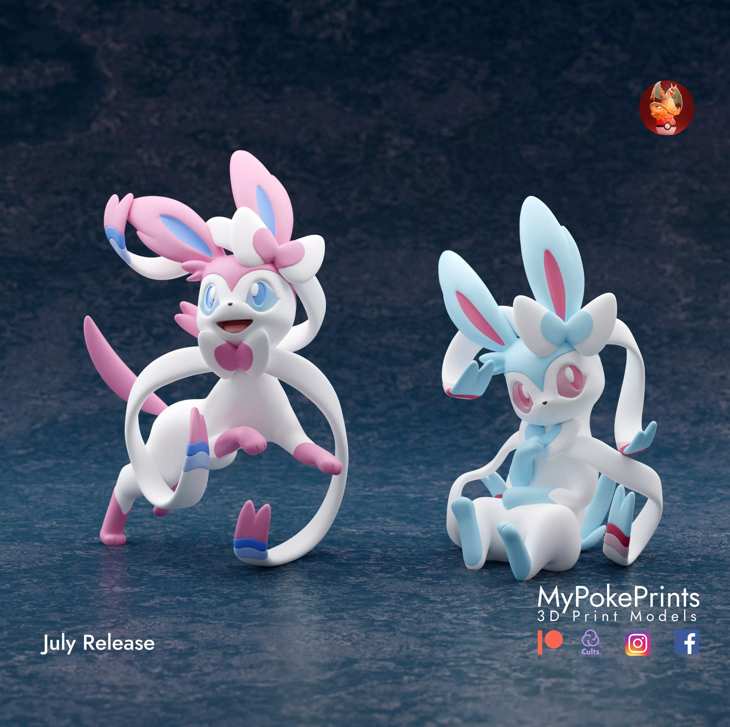 SYLVEON 2 POSES - PRE-SUPPORTED EEVEELUTION POKEMON 3D print model_0
