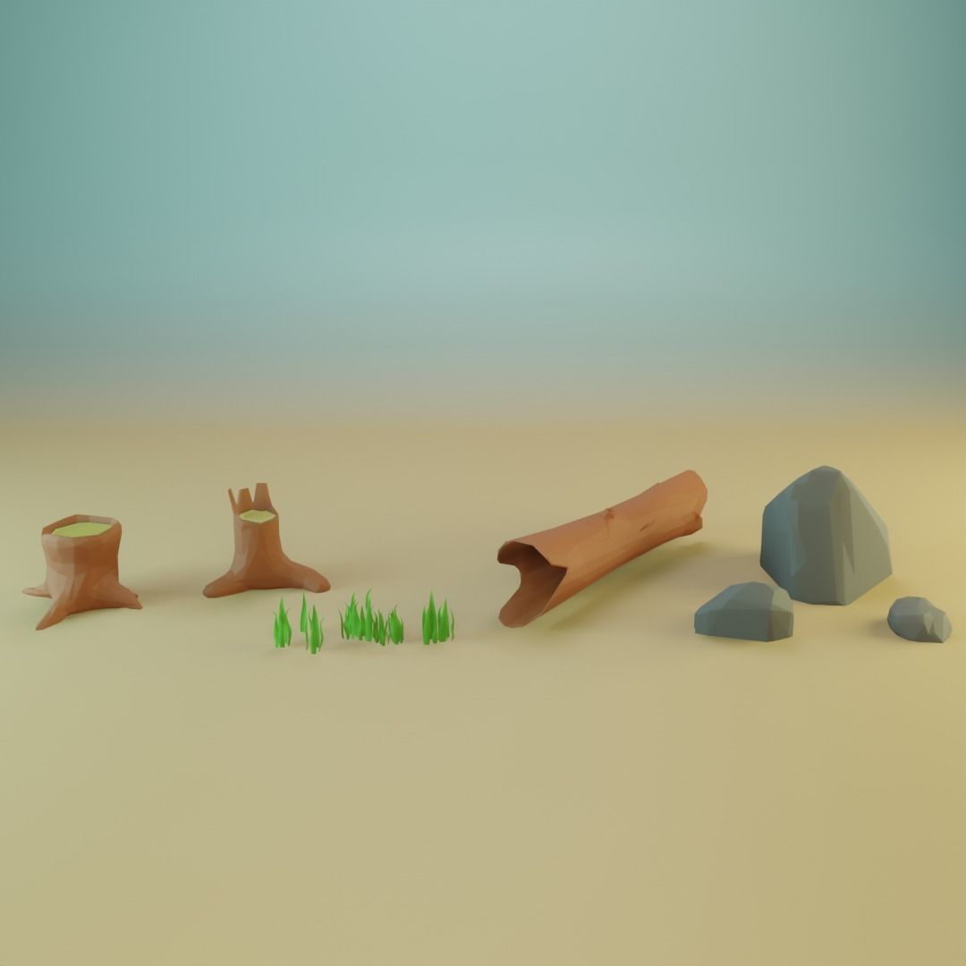 Trees set Low-poly tree with leaves Free low-poly 3D model_2