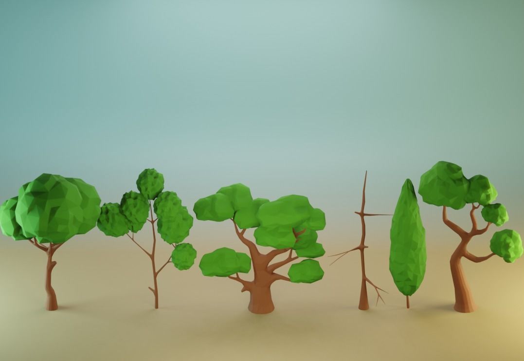 Trees set Low-poly tree with leaves Free low-poly 3D model_10