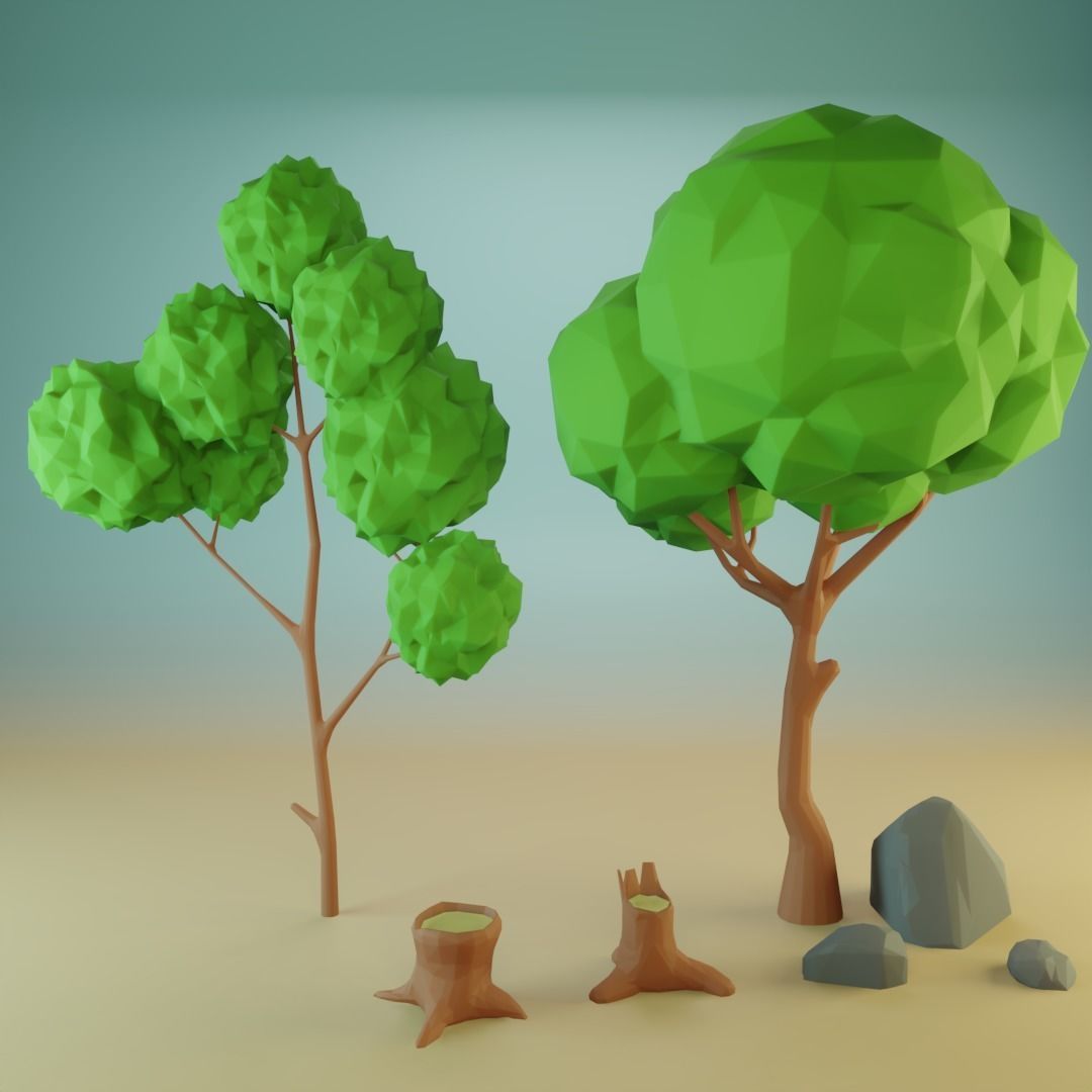Trees set Low-poly tree with leaves Free low-poly 3D model_1