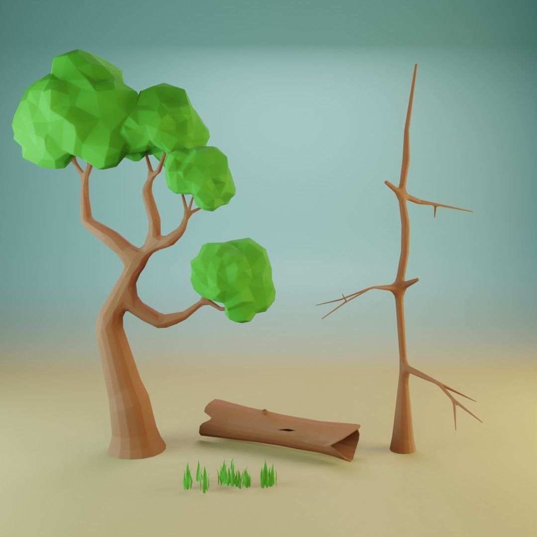 Trees set Low-poly tree with leaves Free low-poly 3D model_9