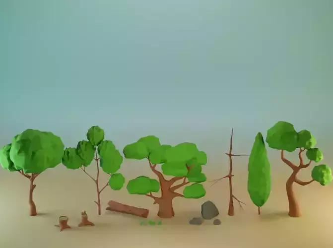 Trees set Low-poly tree with leaves Free low-poly 3D model