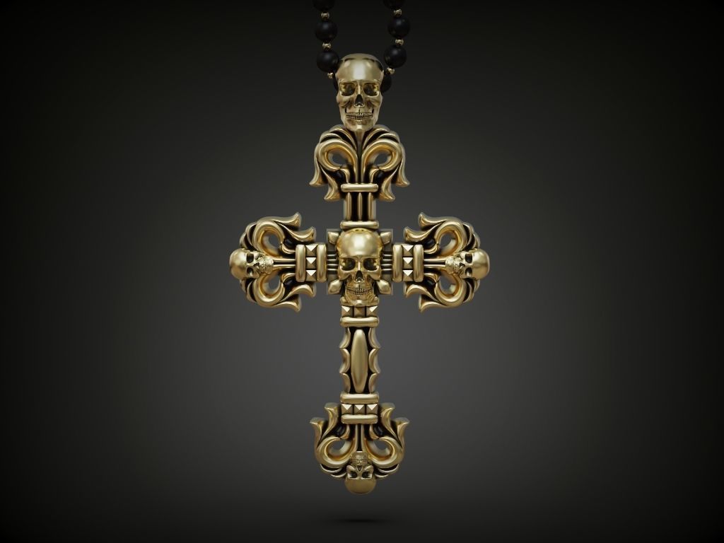 Cross big skull biker  3D print model_3