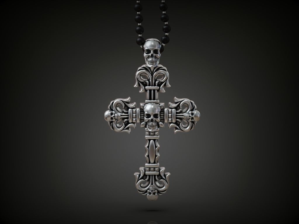 Cross big skull biker  3D print model_1