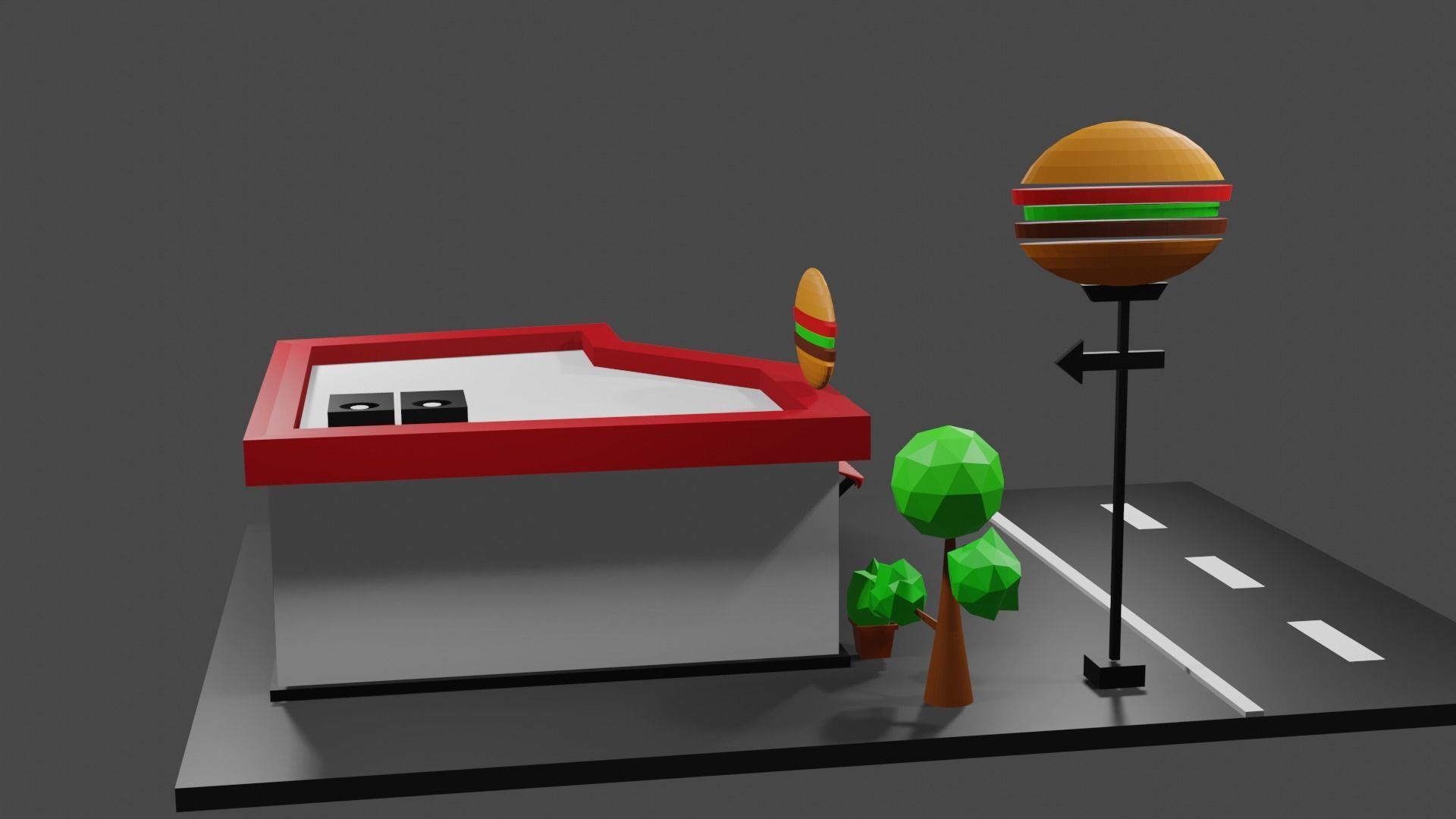 Burger Cafe Low-poly 3D model_4