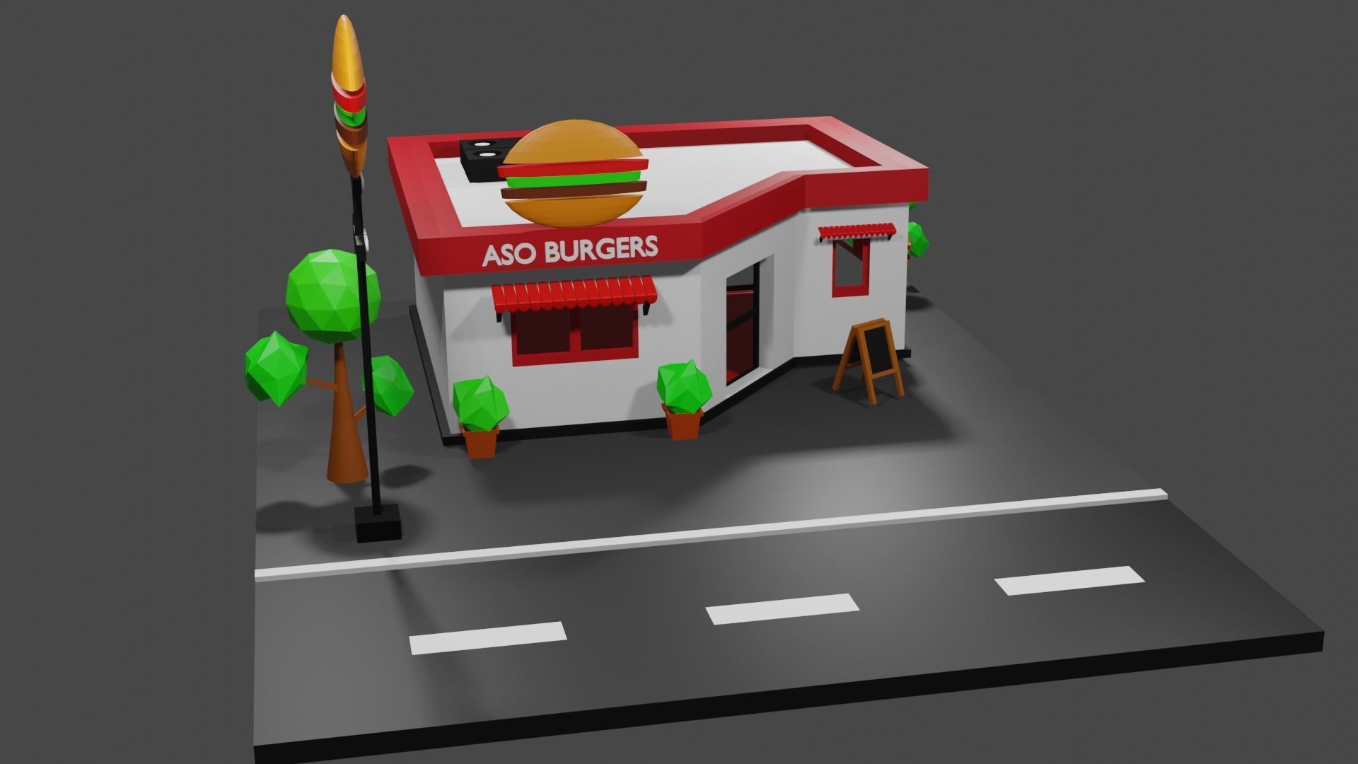 Burger Cafe Low-poly 3D model_1
