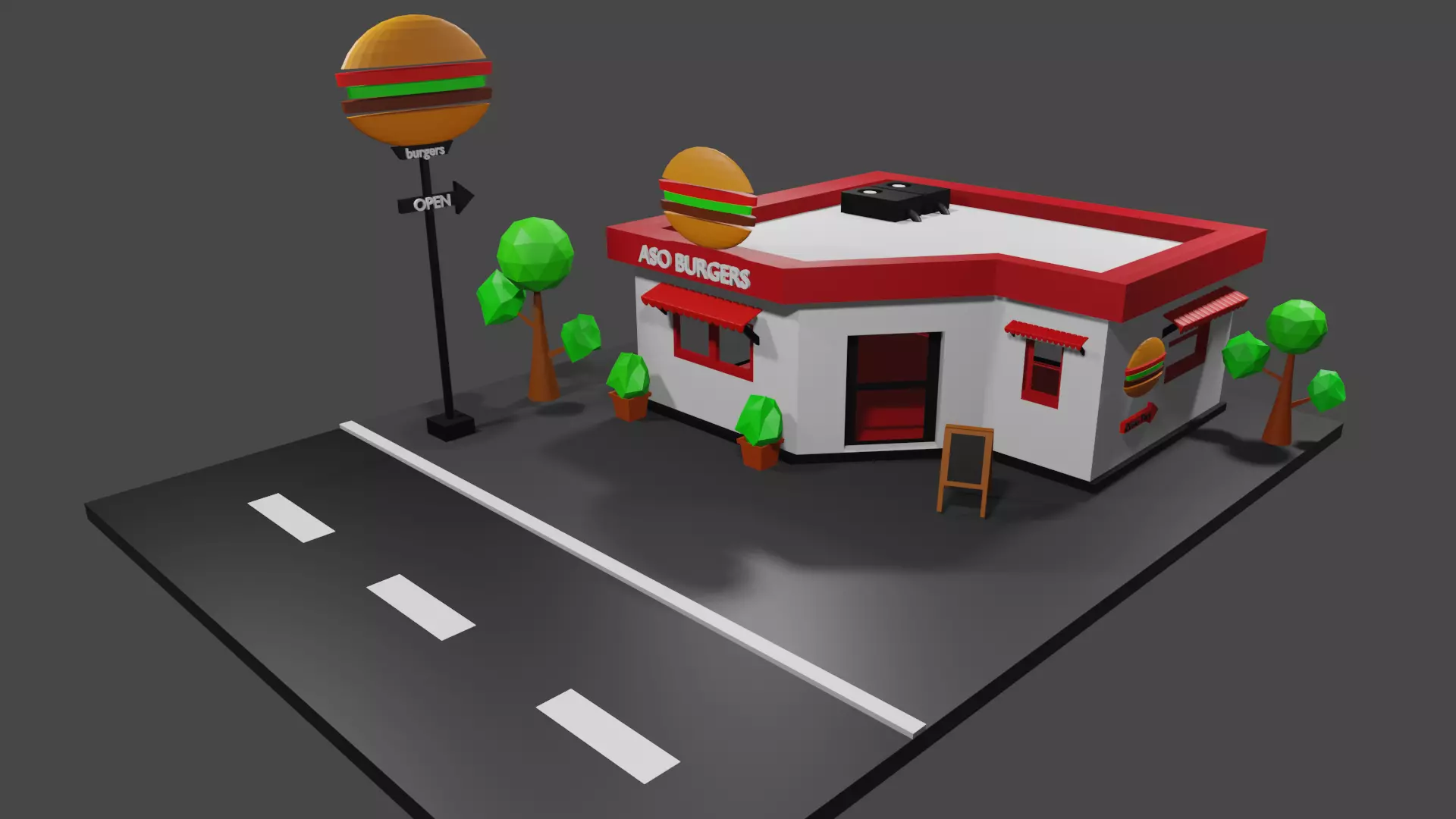 Burger Cafe Low-poly 3D model_0