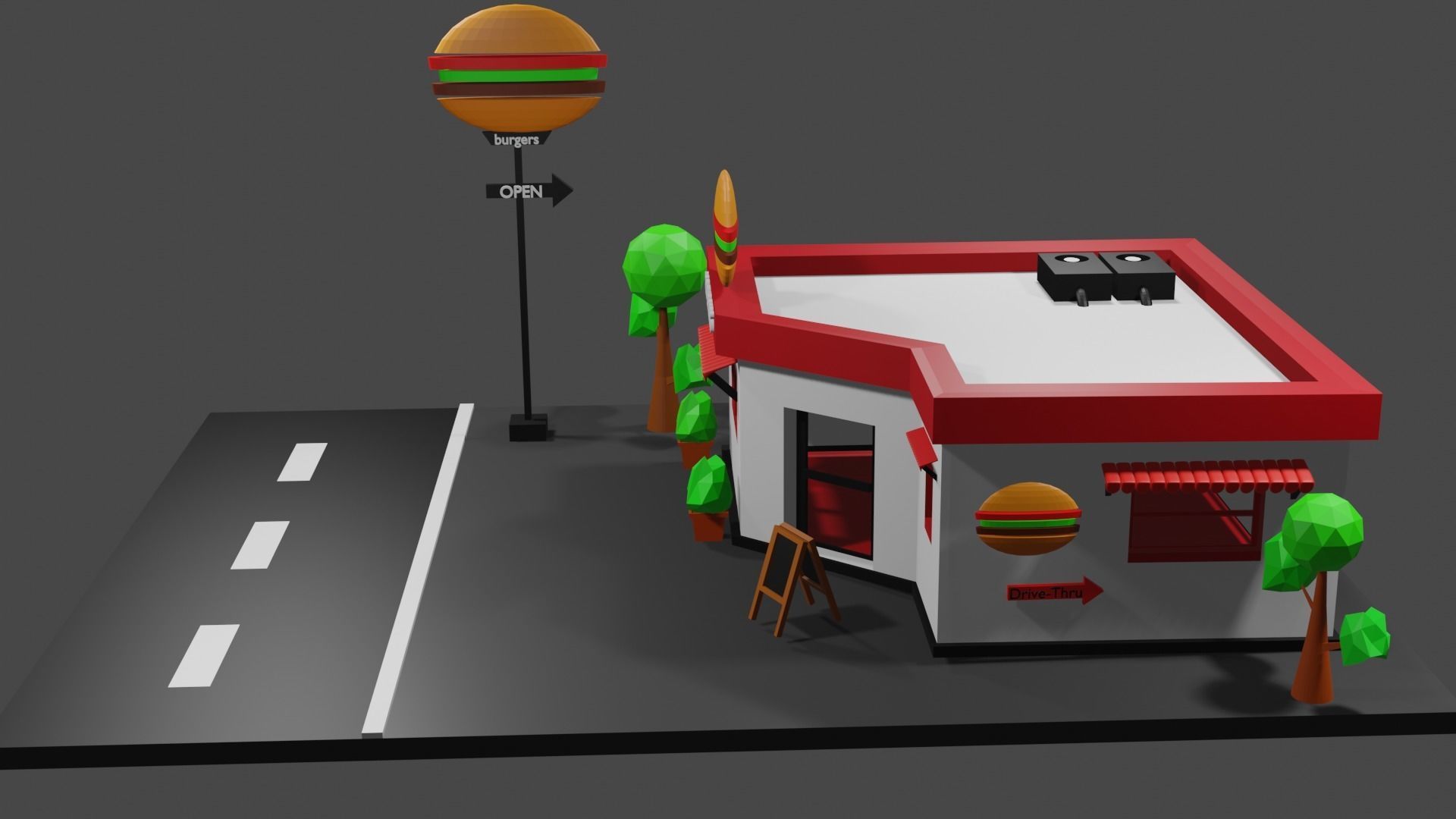 Burger Cafe Low-poly 3D model_2