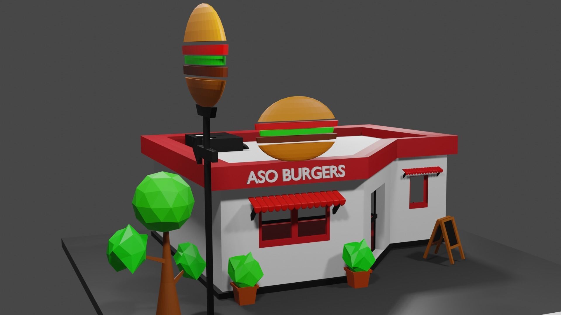 Burger Cafe Low-poly 3D model_5