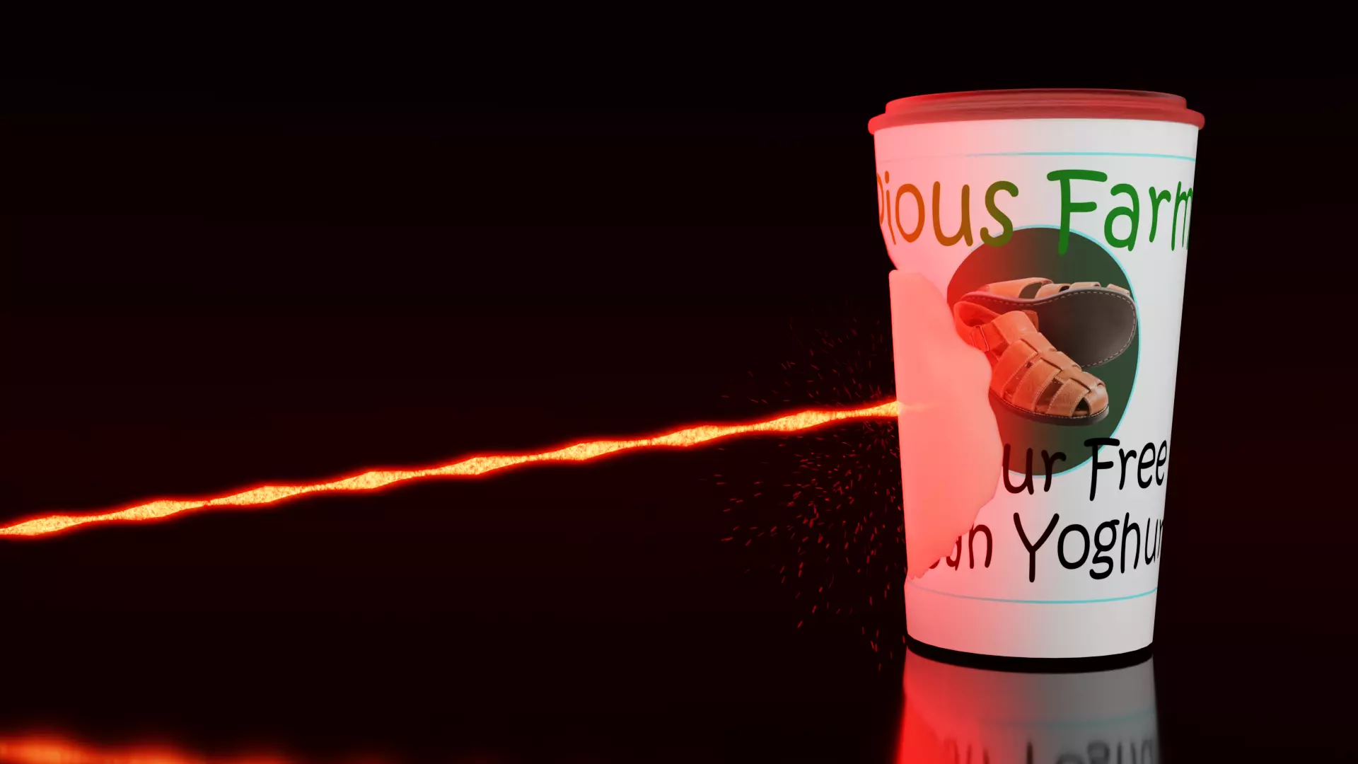 A yoghurt pot being blasted by a Laser Free 3D model