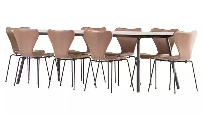 Minus Manutti Table and  Series 7 Chair 3D model