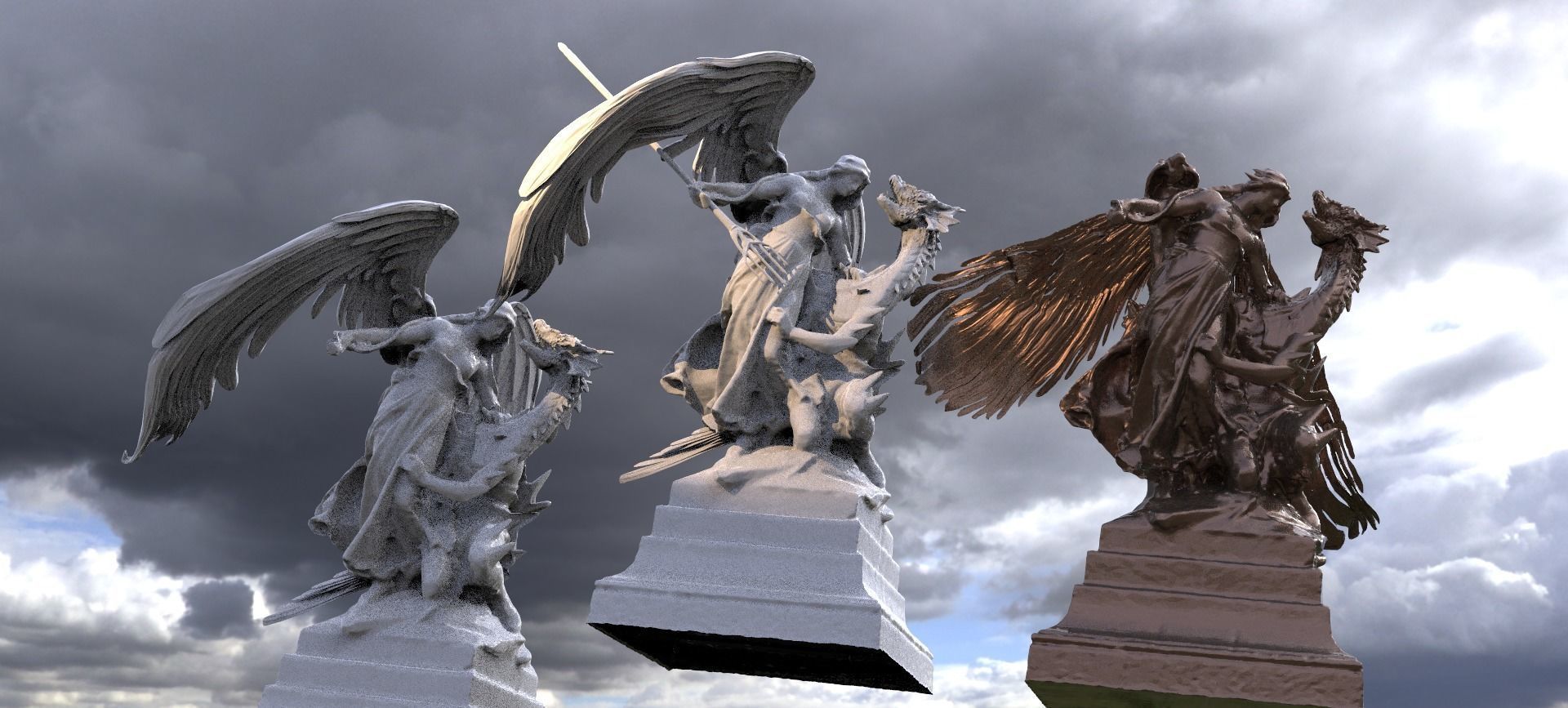 Angel and Demon statue 3 designs 3D 3D model_1