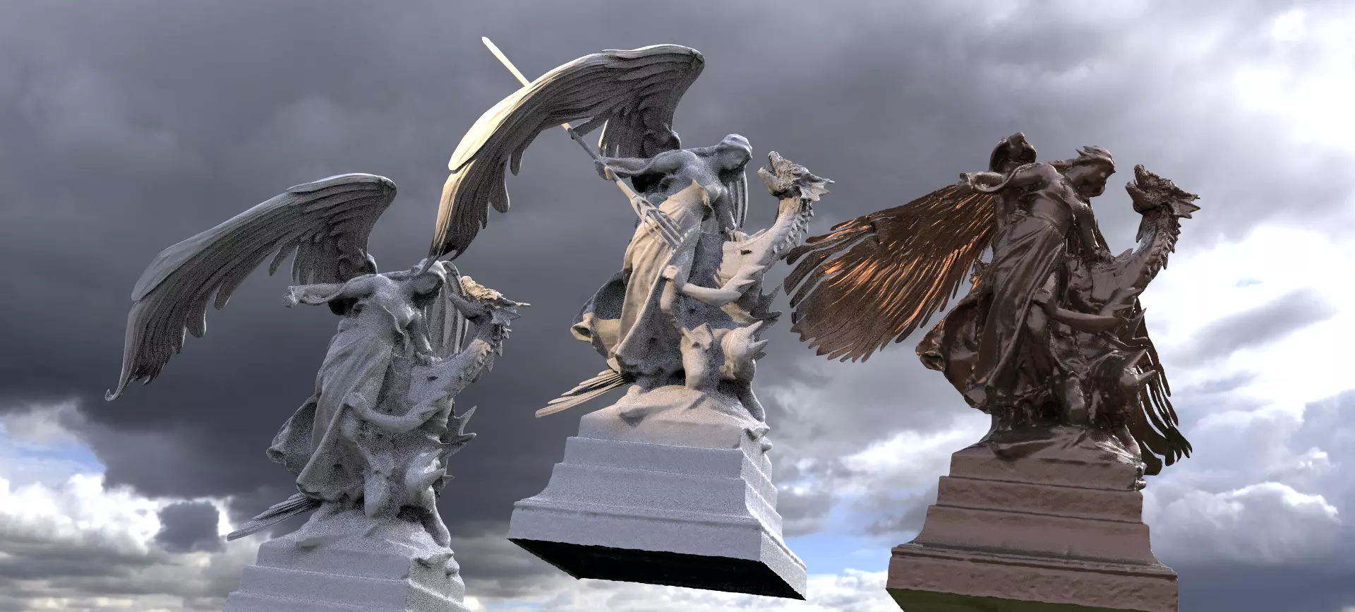 Angel and Demon statue 3 designs 3D 3D model_0