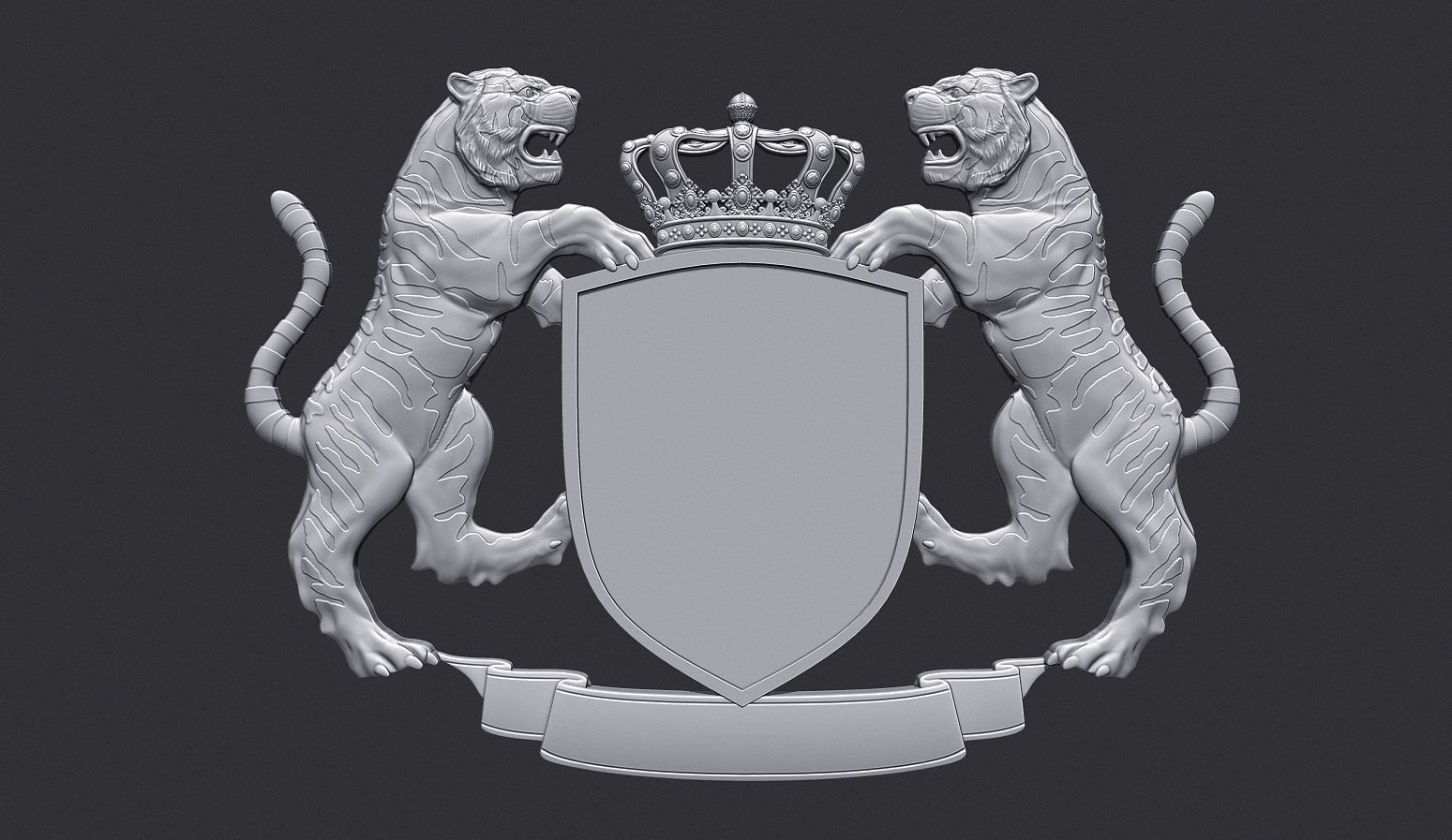 Tiger Heraldic Crest Coat of Arms Shield Emblem 3D print model_1