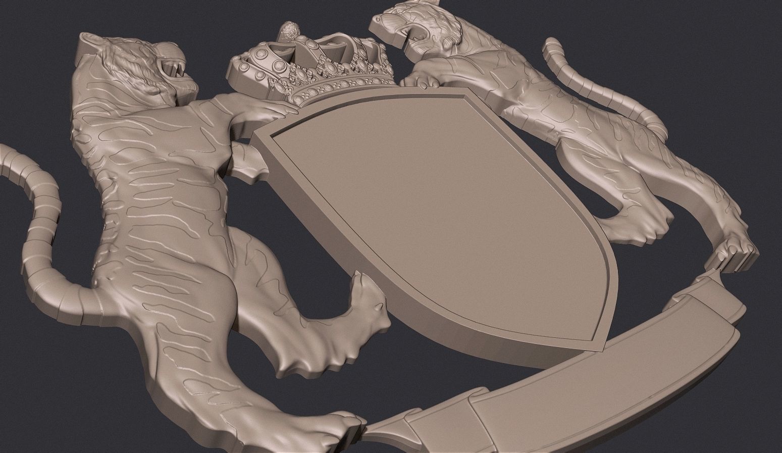 Tiger Heraldic Crest Coat of Arms Shield Emblem 3D print model_3