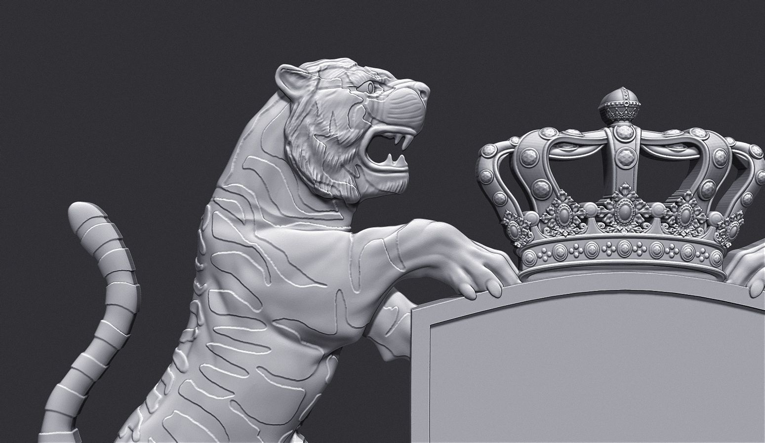 Tiger Heraldic Crest Coat of Arms Shield Emblem 3D print model_4