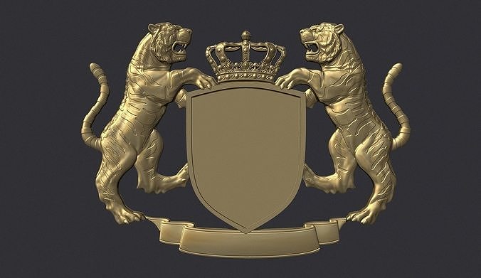 Tiger Heraldic Crest Coat of Arms Shield Emblem 3D print model