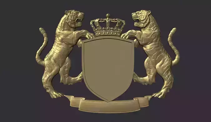 Tiger Heraldic Crest Coat of Arms Shield Emblem 3D print model
