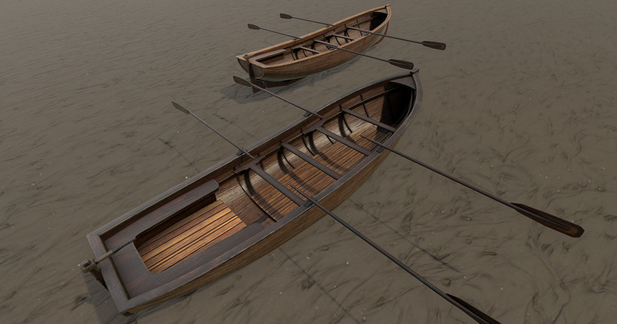 Low Poly PBR Row Boat Low-poly 3D model_7