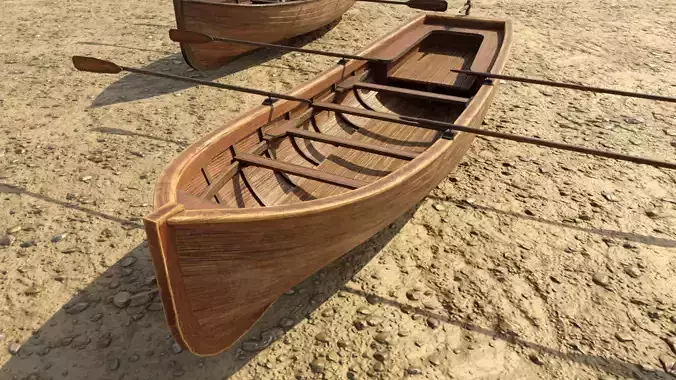 Low Poly PBR Row Boat Low-poly 3D model