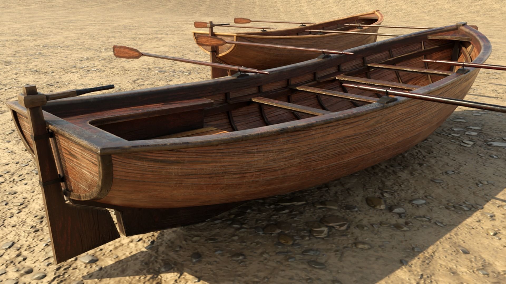 Low Poly PBR Row Boat Low-poly 3D model_5