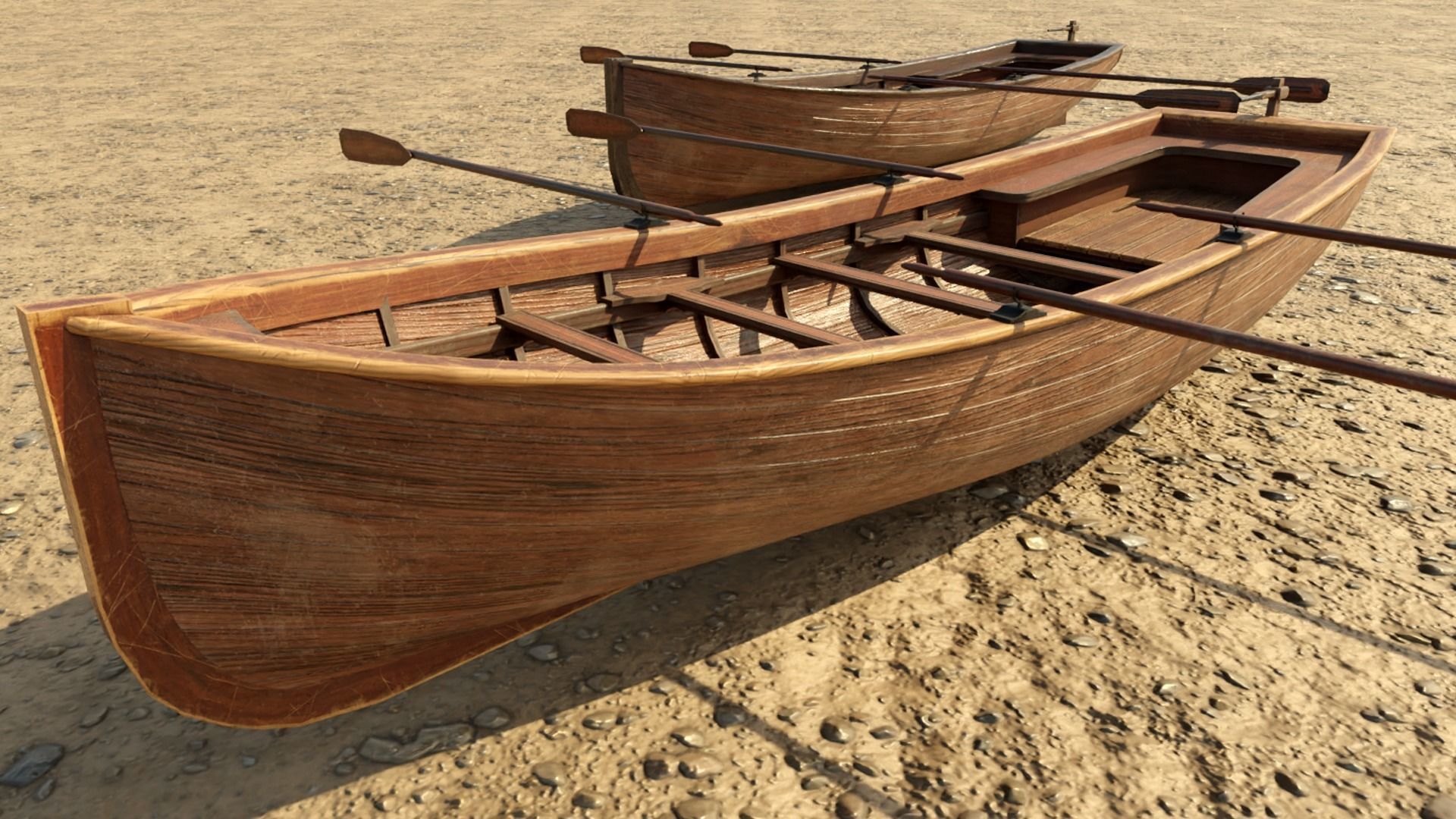 Low Poly PBR Row Boat Low-poly 3D model_3