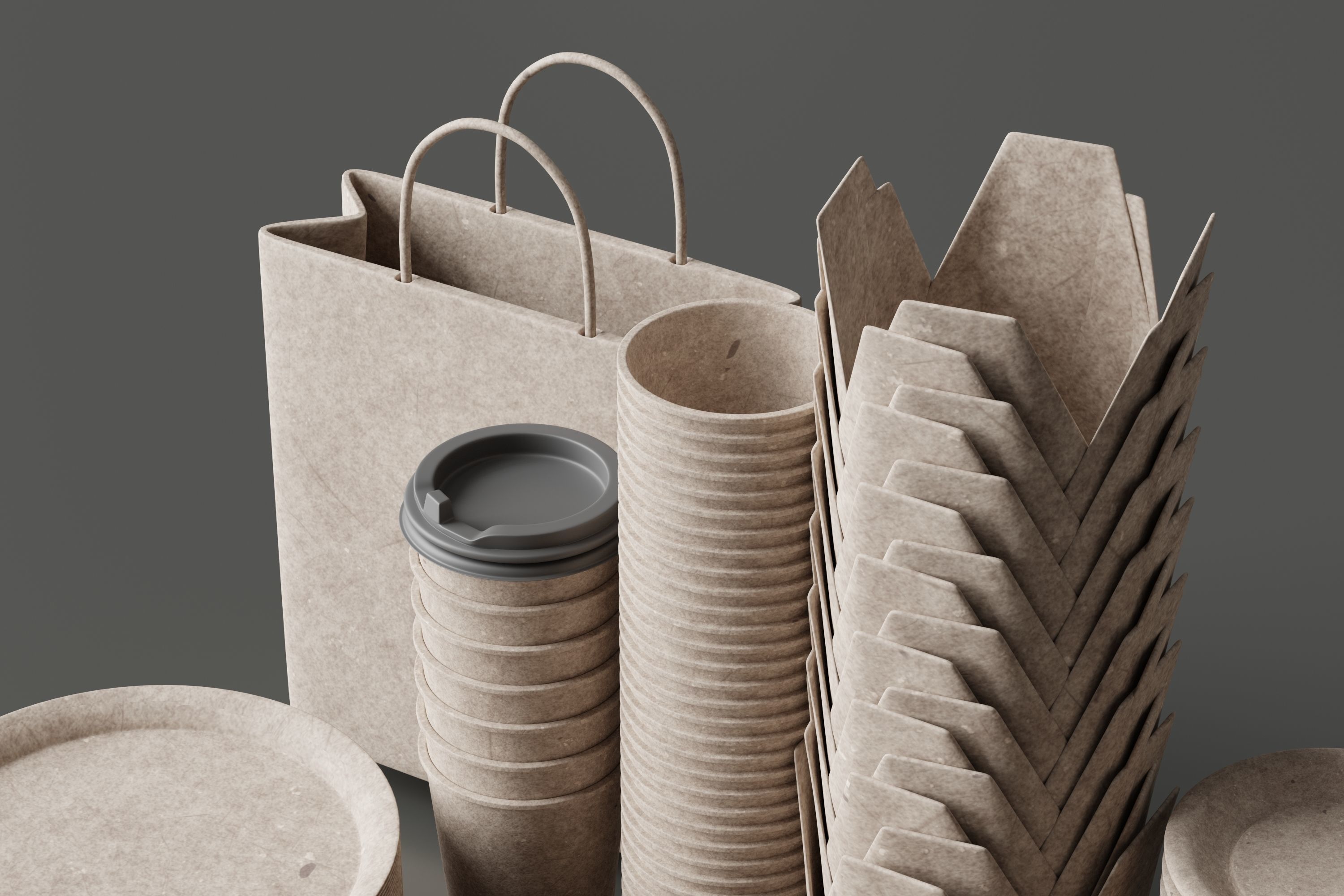 eco friendly tableware collection Low-poly 3D model_4