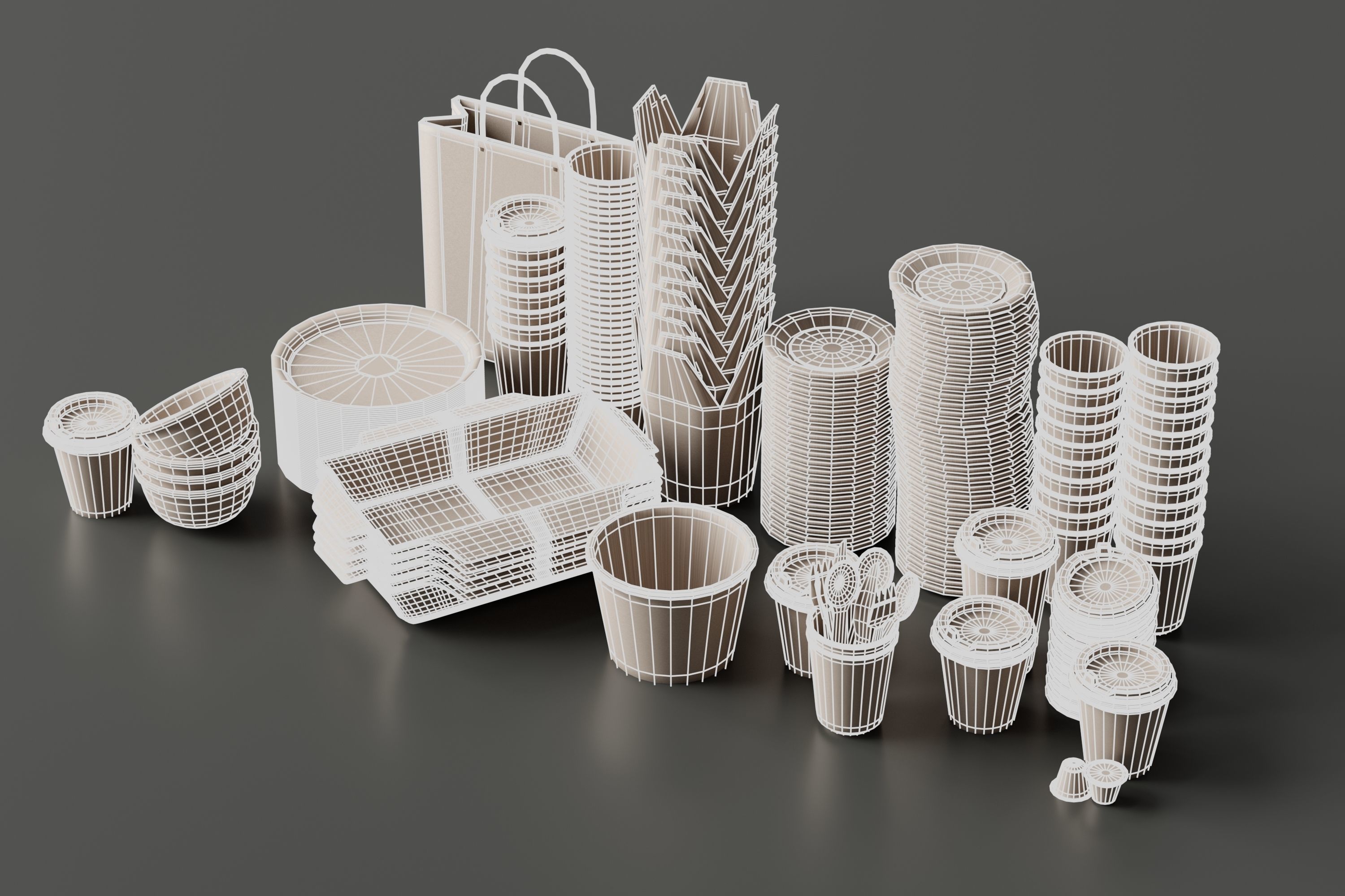 eco friendly tableware collection Low-poly 3D model_8