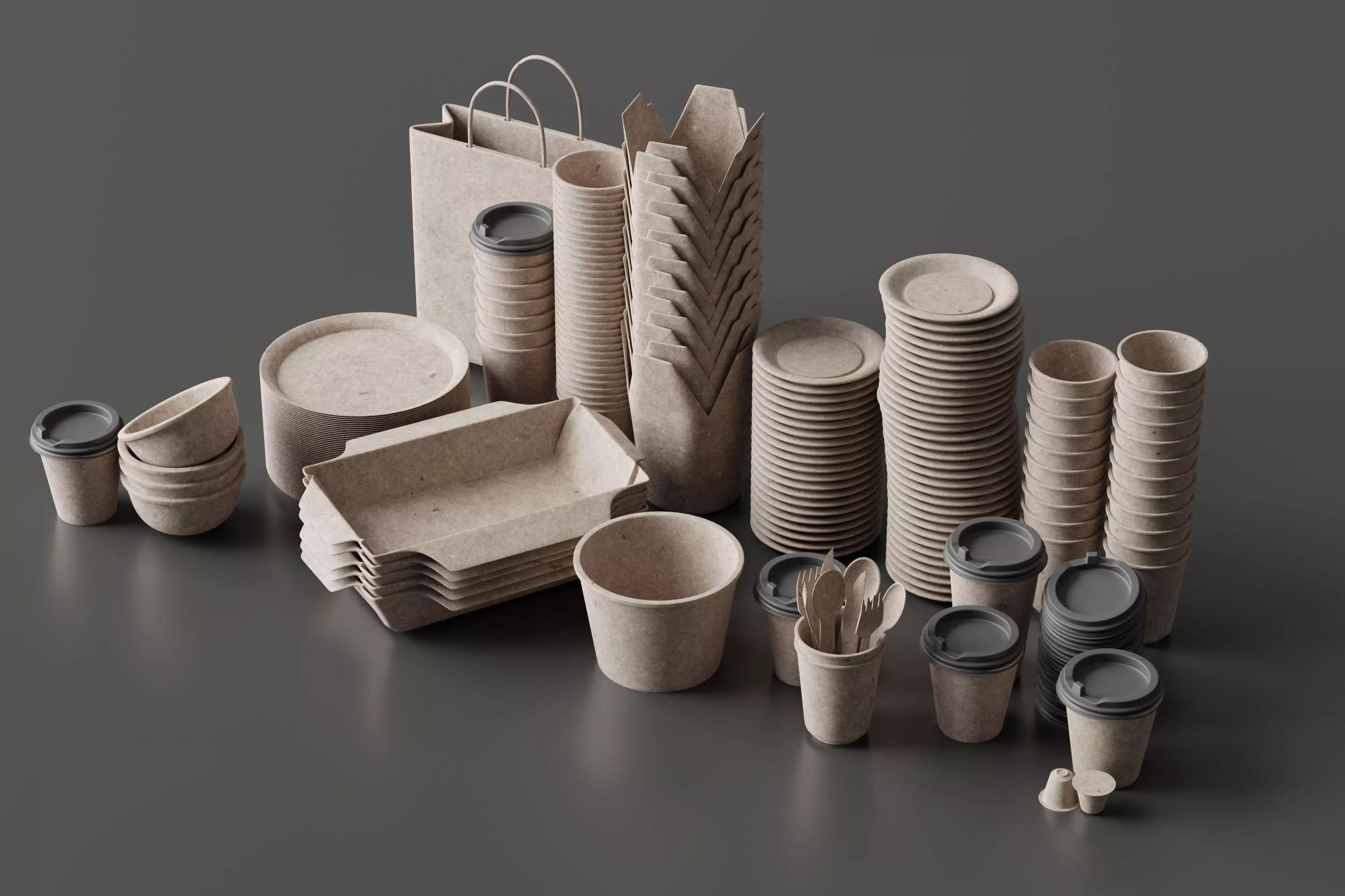 eco friendly tableware collection Low-poly 3D model_0