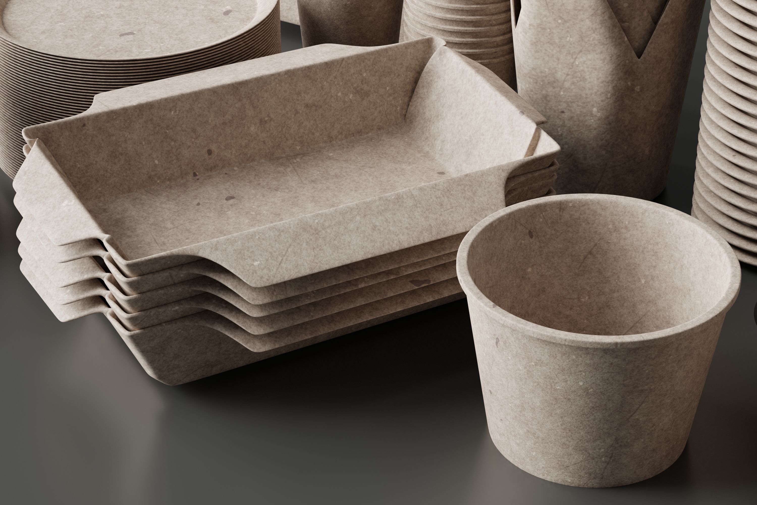 eco friendly tableware collection Low-poly 3D model_2