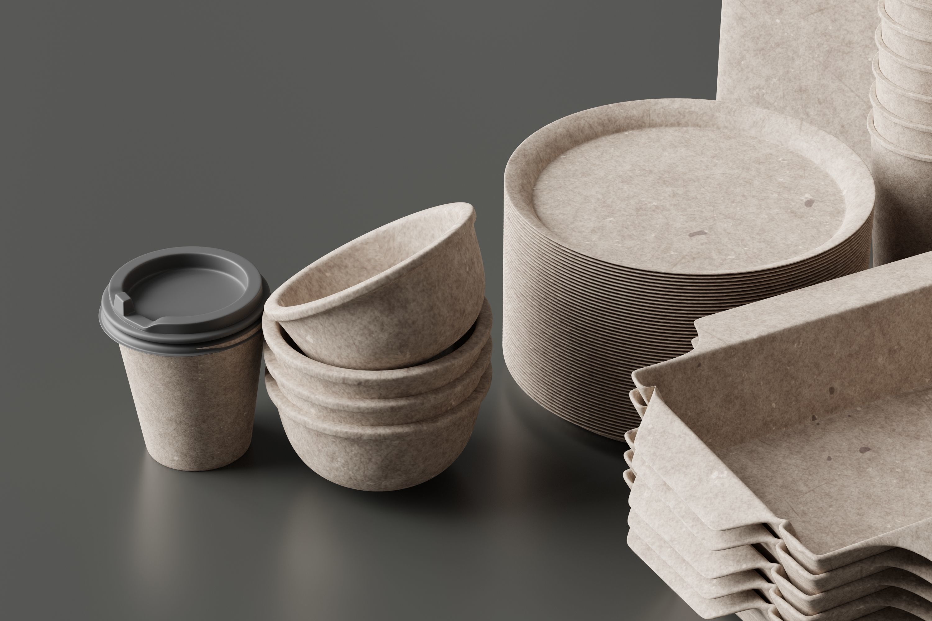 eco friendly tableware collection Low-poly 3D model_3