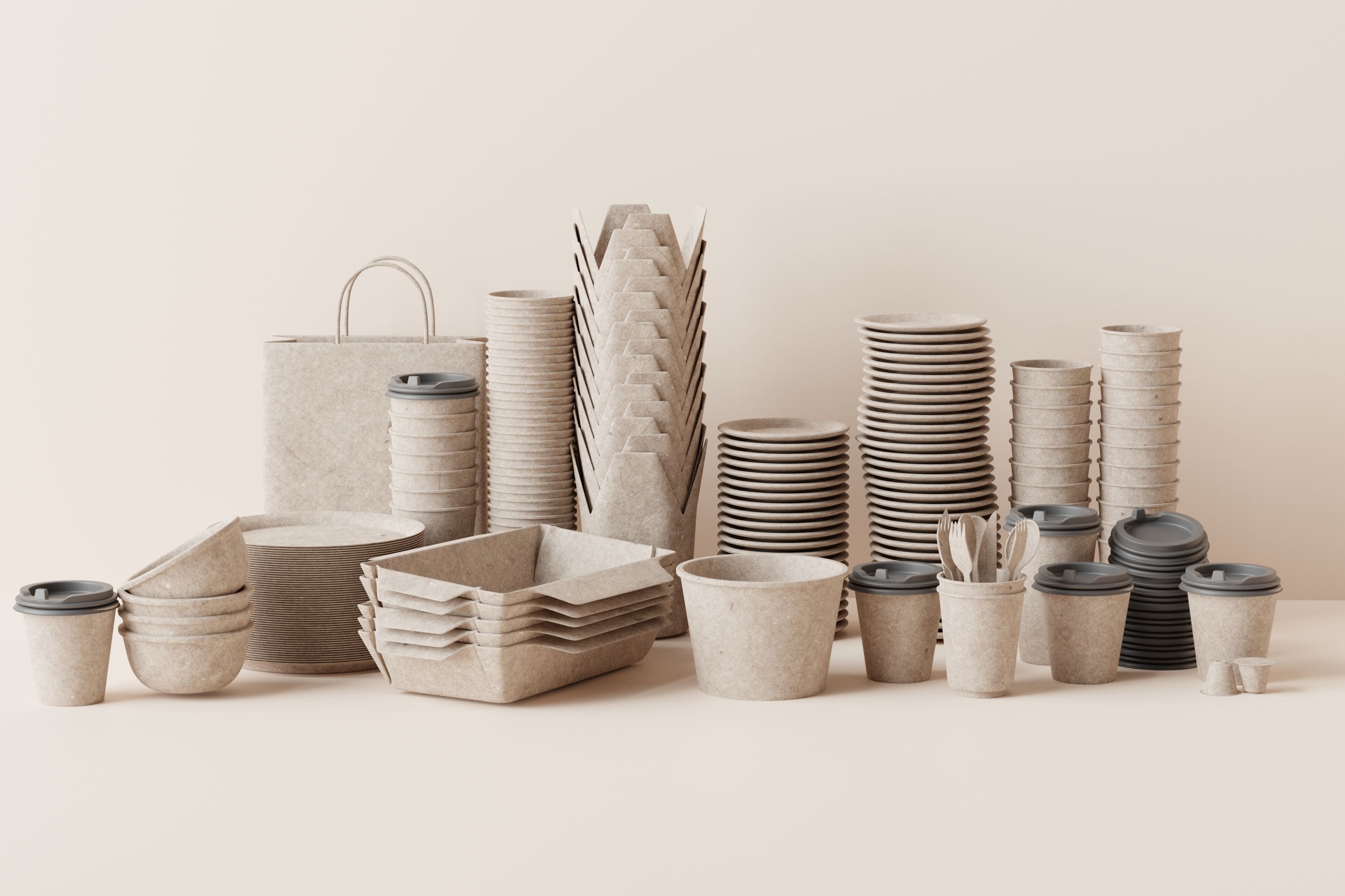 eco friendly tableware collection Low-poly 3D model_7