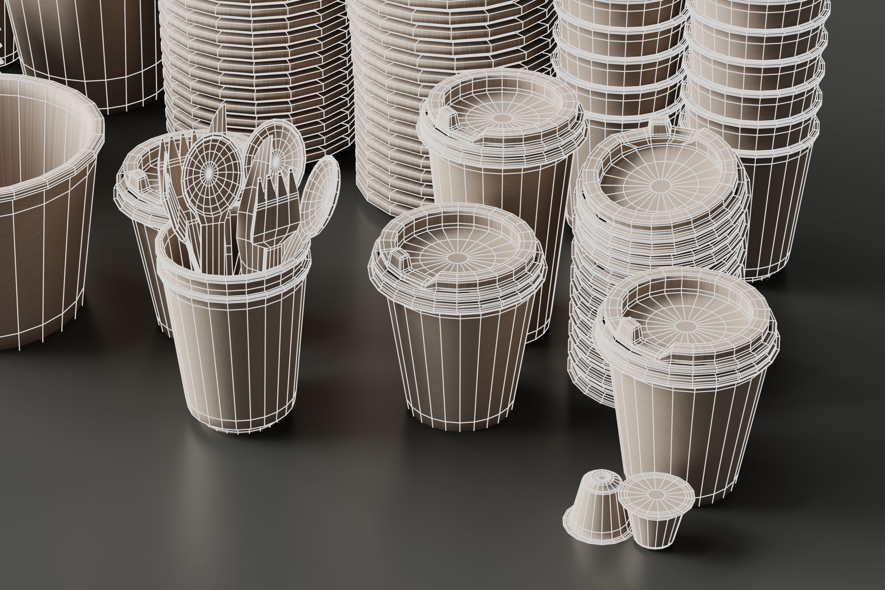 eco friendly tableware collection Low-poly 3D model_9