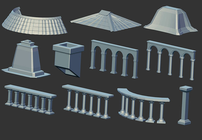 100 Low poly medieval fantasy castle fortress kitbash IMM brush 3D model 6
