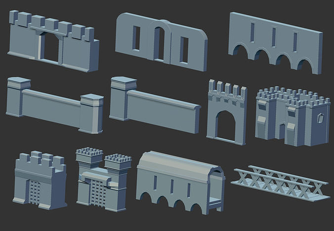100 Low poly medieval fantasy castle fortress kitbash IMM brush 3D model 4