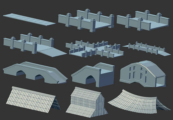 100 Low poly medieval fantasy castle fortress kitbash IMM brush 3D model 5
