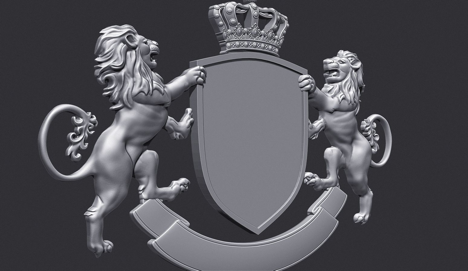 Lion Heraldic Crest Coat of Arms Shield Emblem 3D print model_3