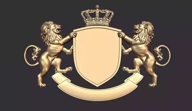 Lion Heraldic Crest Coat of Arms Shield Emblem 3D print model