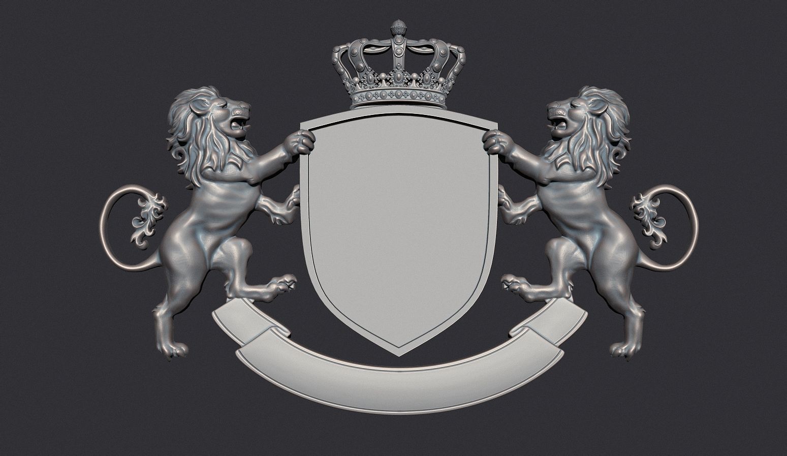 Lion Heraldic Crest Coat of Arms Shield Emblem 3D print model_1