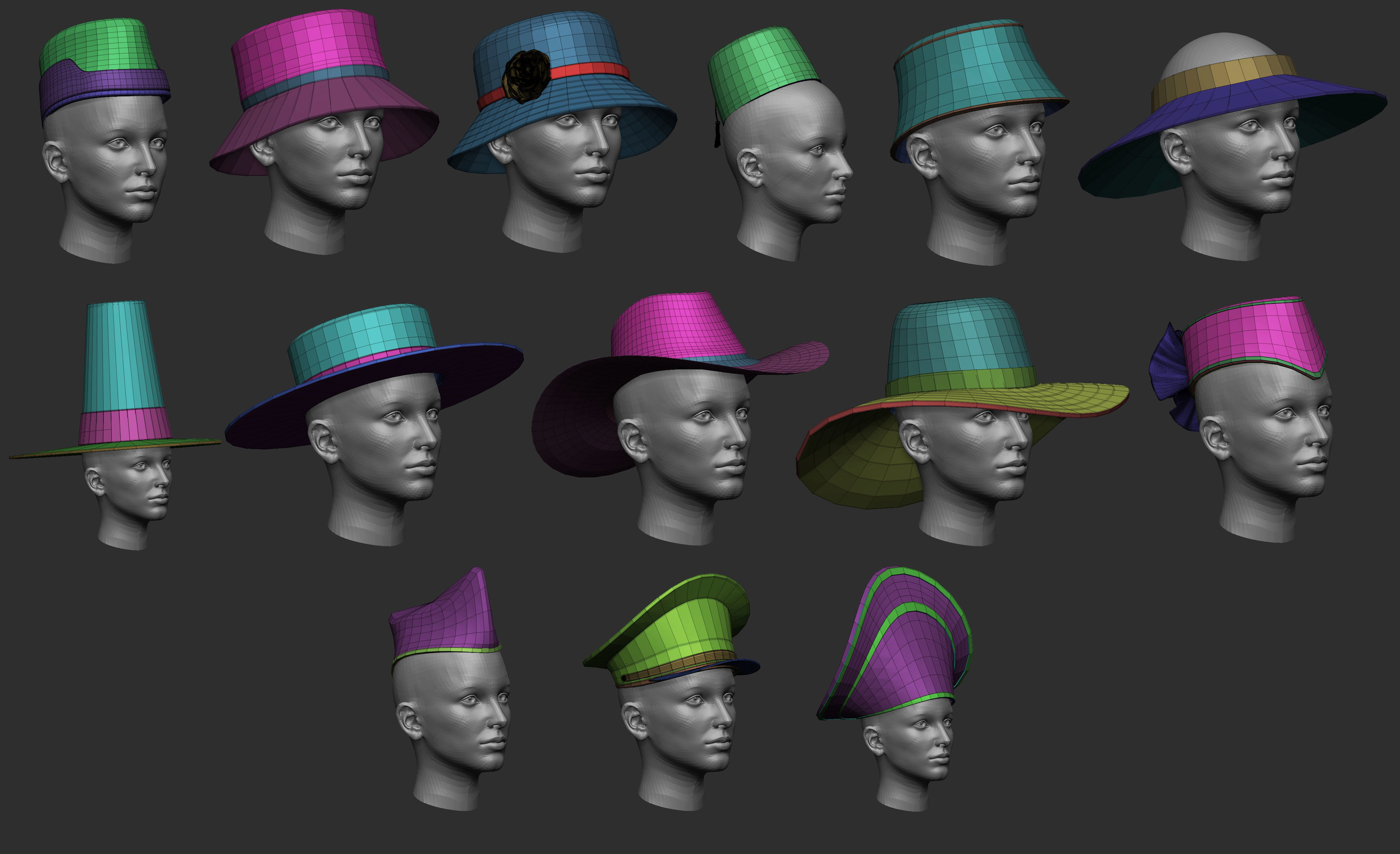 60 Low poly hat and headwear base mesh shapes IMM brush 3D model_5
