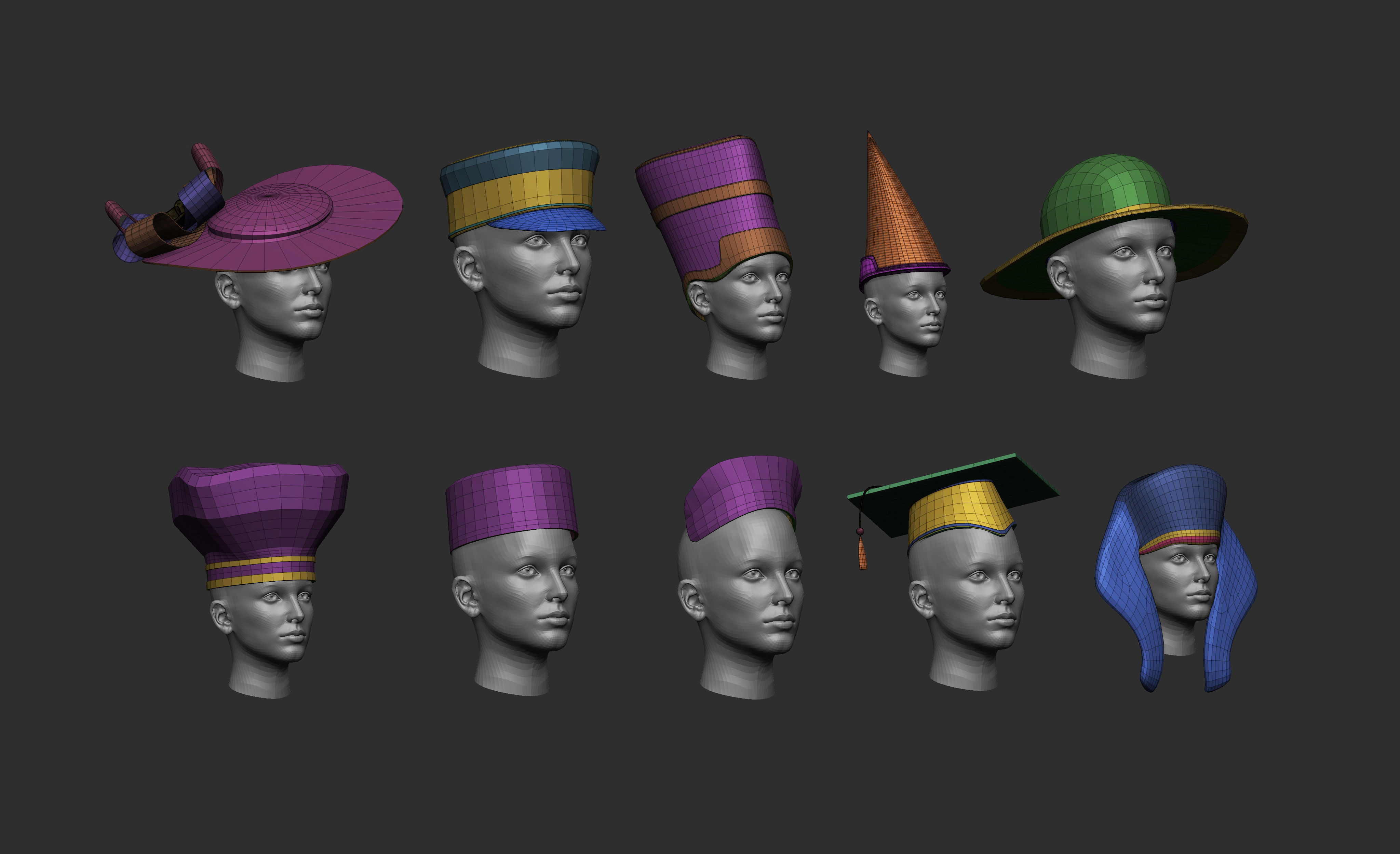 60 Low poly hat and headwear base mesh shapes IMM brush 3D model_8