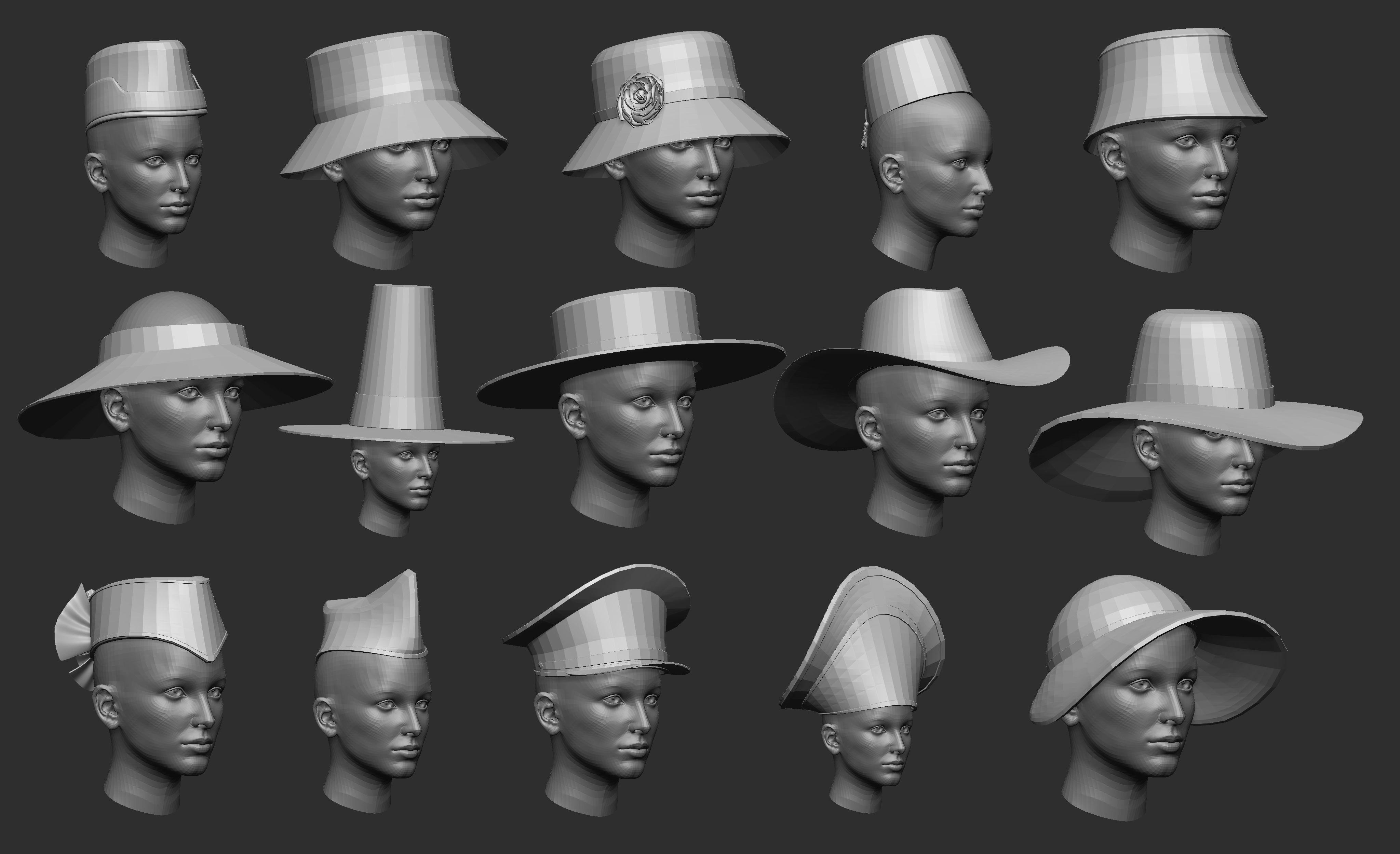 60 Low poly hat and headwear base mesh shapes IMM brush 3D model_1