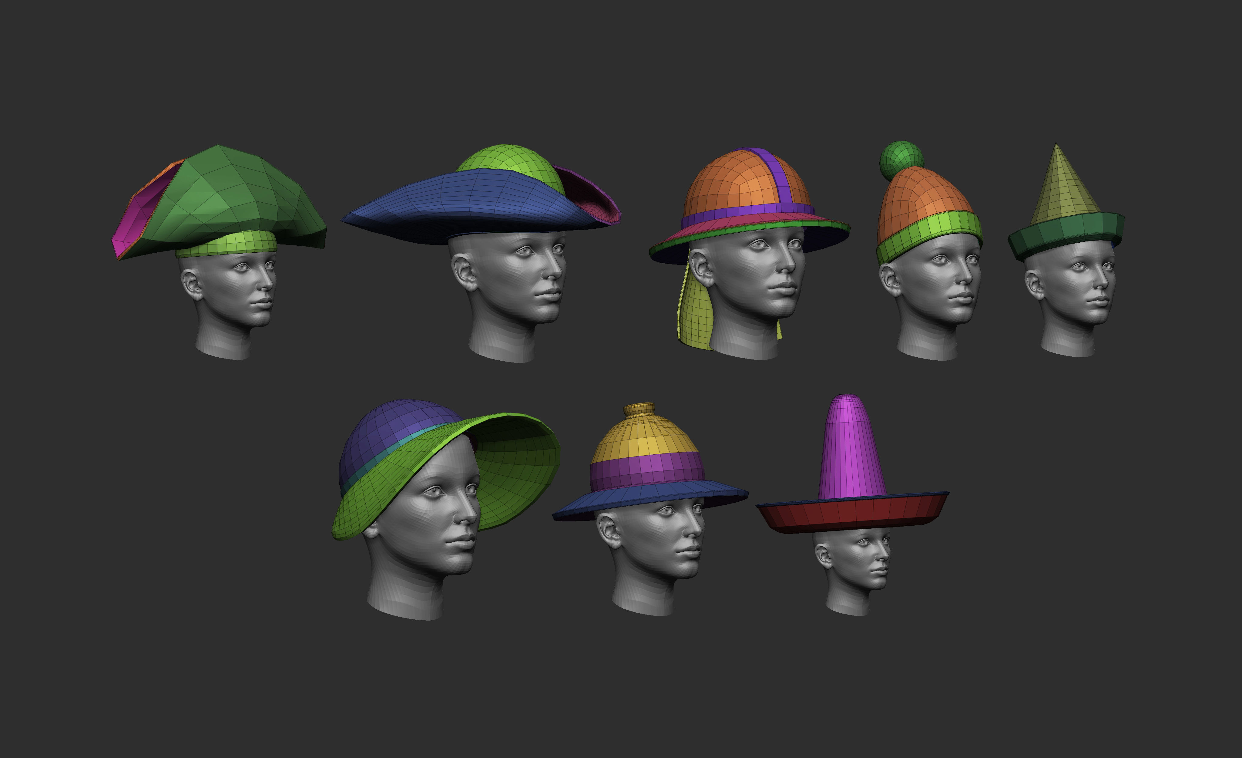60 Low poly hat and headwear base mesh shapes IMM brush 3D model_9