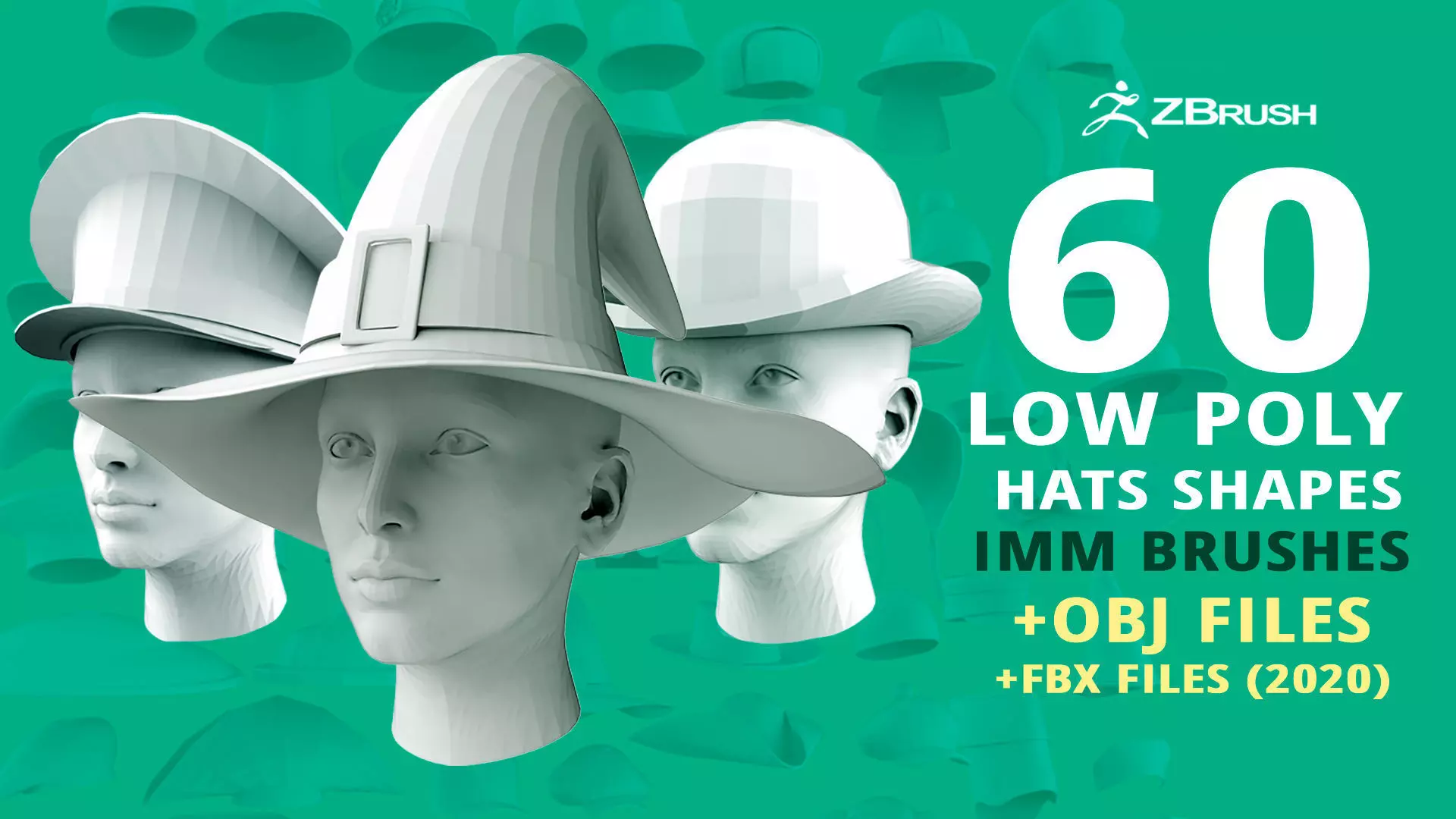 60 Low poly hat and headwear base mesh shapes IMM brush 3D model_0