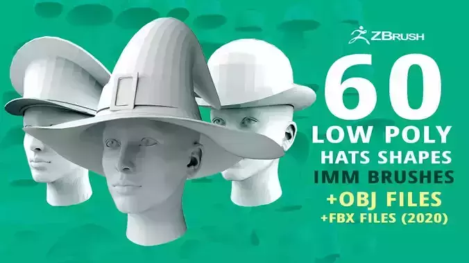 60 Low poly hat and headwear base mesh shapes IMM brush 3D model
