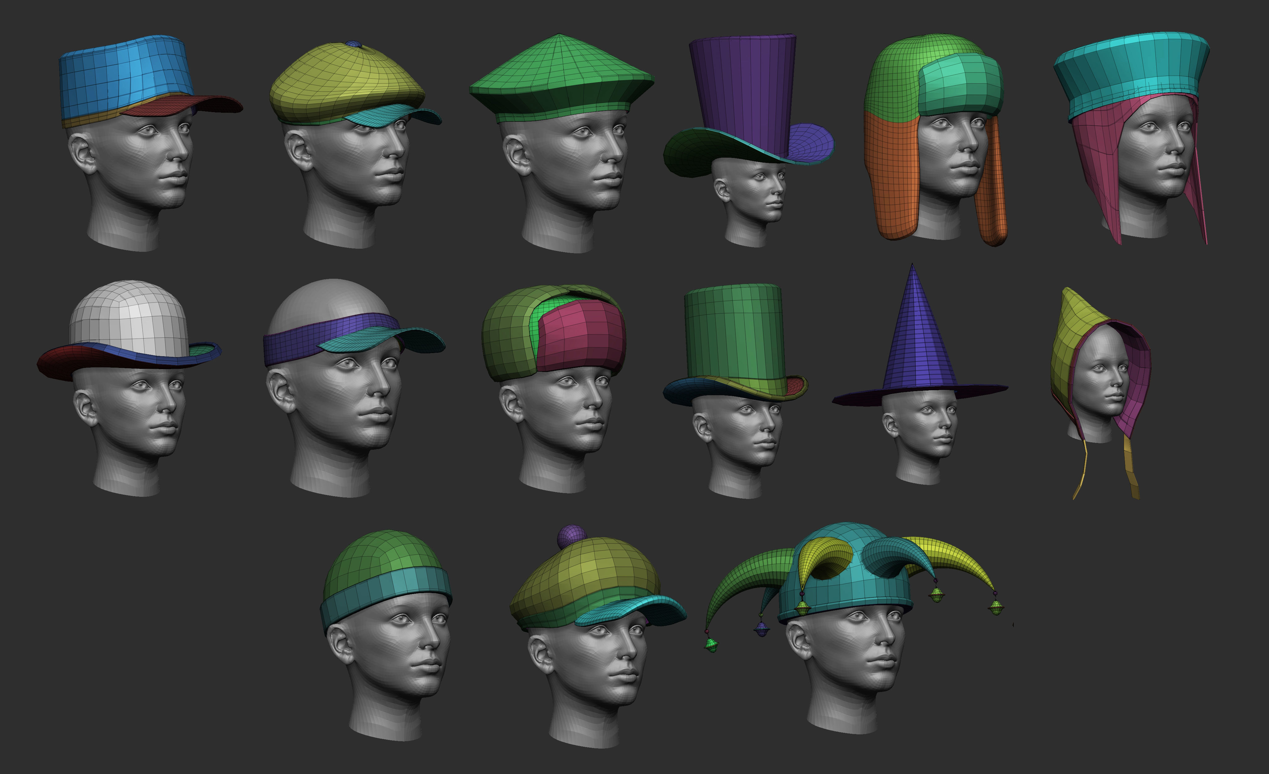 60 Low poly hat and headwear base mesh shapes IMM brush 3D model_7