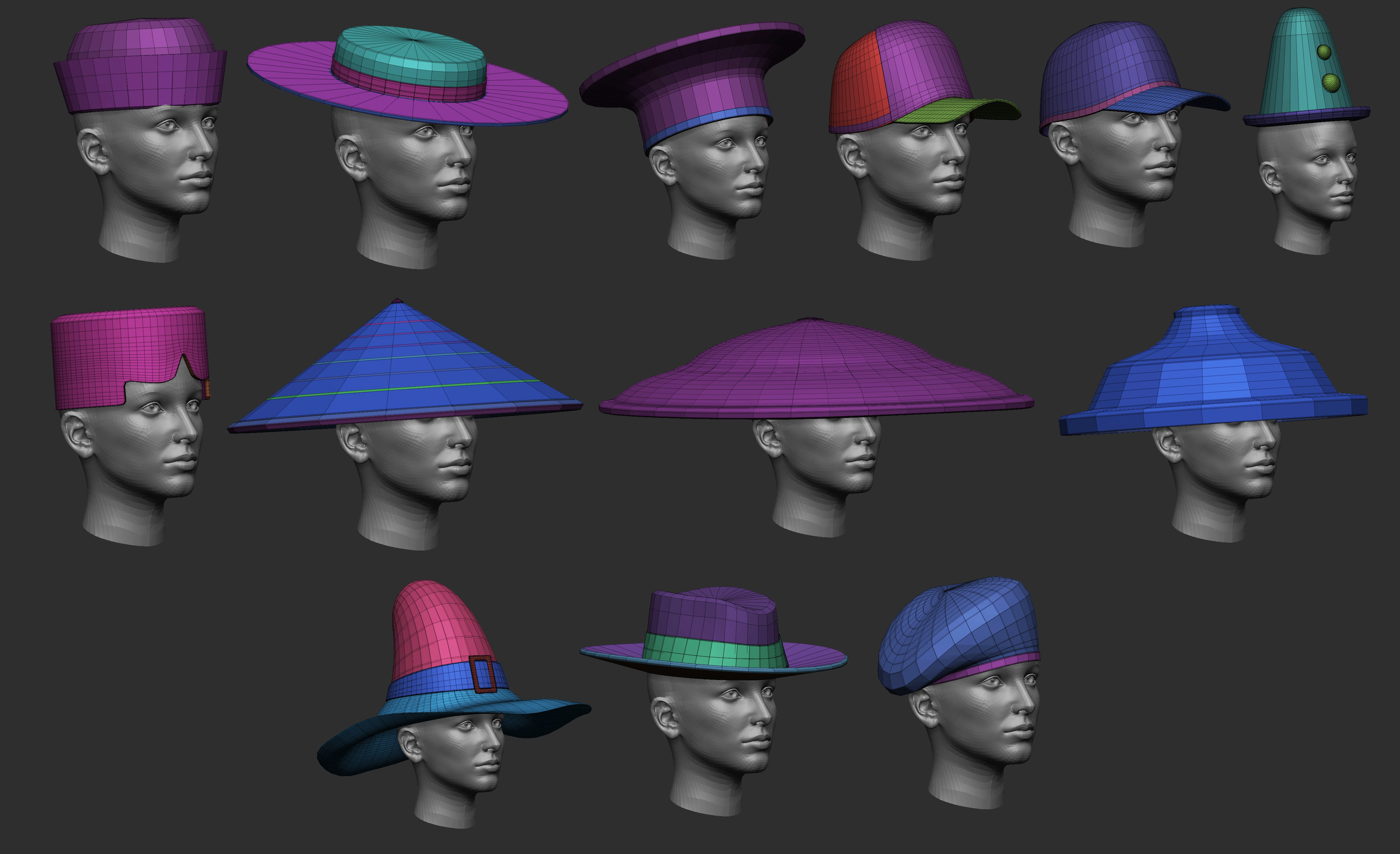 60 Low poly hat and headwear base mesh shapes IMM brush 3D model_6