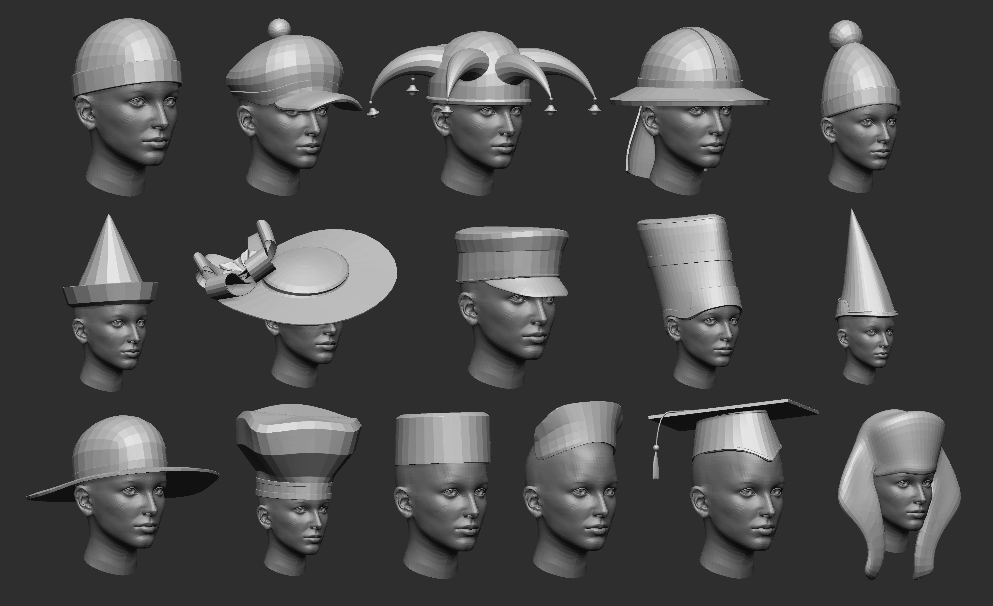 60 Low poly hat and headwear base mesh shapes IMM brush 3D model_4