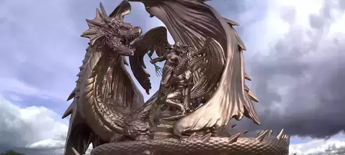 Dragon Sculpture With Angel Statue 2
